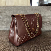 CHANEL 26S LARGE CC LOGO FLAP SHOULDER BAG 33 IN DARK BROWN LAMBSKIN GOLD HARDWARE