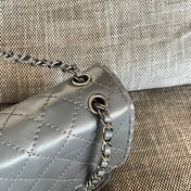 CHANEL 26S CLASSIC FLAP BAG 26 IN GREY CALFSKIN DARK SILVER HARDWARE