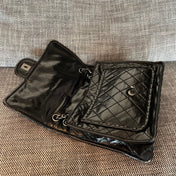 CHANEL 26S CLASSIC FLAP BAG 26 IN BLACK AGED CRINKLED CALFSKIN DARK SILVER HARDWARE