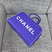 CHANEL 26S BOWLING BAG LARGE 46 IN BLUE PURPLE AND WHITE CALFSKIN GOLD HARDWARE