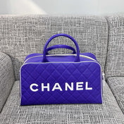 CHANEL 26S BOWLING BAG LARGE 46 IN BLUE PURPLE AND WHITE CALFSKIN GOLD HARDWARE