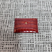 CHANEL 26S WALLET 12 IN DARK RED CROCODILE-EMBOSSED CALFSKIN