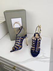 HIGH SANDAL 10 CM IN NAVY BLUE CALFSKIN