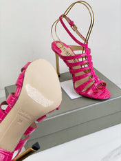 HIGH SANDAL 10 CM IN BRIGHT PINK CALFSKIN
