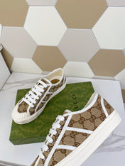 GG JULIO SNEAKER WITH WEB BROWN PATTERNED CANVAS
