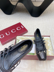 GG BALLET FLAT BLACK HORIZONTAL STRAPS LAMBSKIN