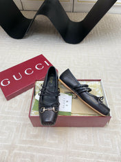 GG BALLET FLAT BLACK HORIZONTAL STRAPS LAMBSKIN