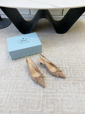 SLINGBACK PUMPS ATTACHED BOW IN BEIGE GLOSSY CALFSKIN