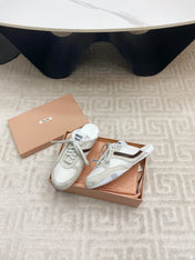 SNEAKER MULES IN WHITE MESH AND BEIGE SUEDE