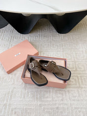 THONG SANDALS IN COFFEE BROWN LAMBSKIN WITH SILVER BUCKLE