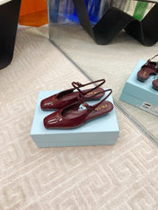 MARY JANE SLINGBACK SQUARE TOE IN BURGUNDY RED PATENT SHEEPSKIN
