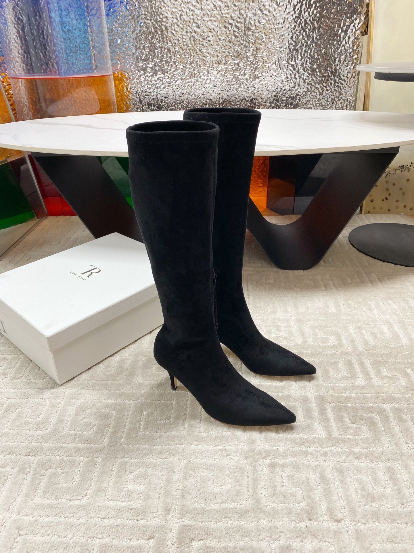 THE ROW HIGH BOOTS 85MM IN BLACK SUEDE
