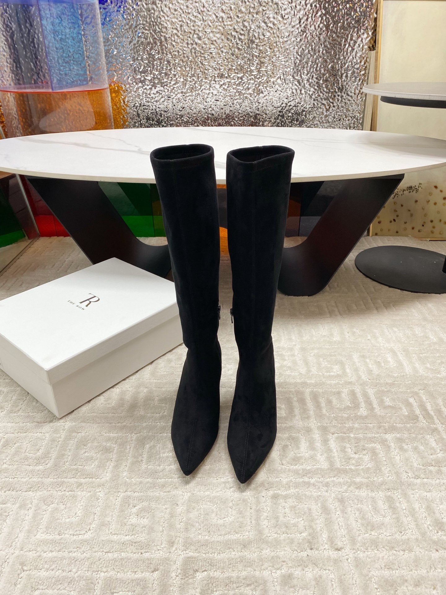 THE ROW HIGH BOOTS 85MM IN BLACK SUEDE