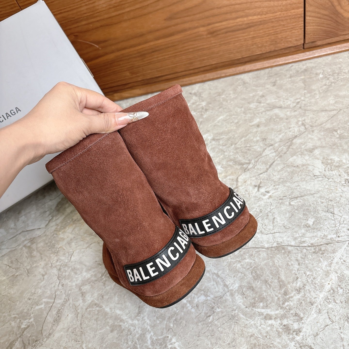 BALENCIAGA 25S ALASKA ANKLE BOOTS IN DEEP CHESTNUT BROWN SUEDE