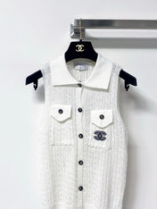 CHANEL 26S SLEEVELESS POLO KNIT TOP STYLE 1136