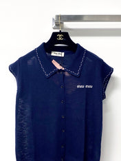 MIUMIU 26S SLEEVELESS KNIT POLO TOP 1168