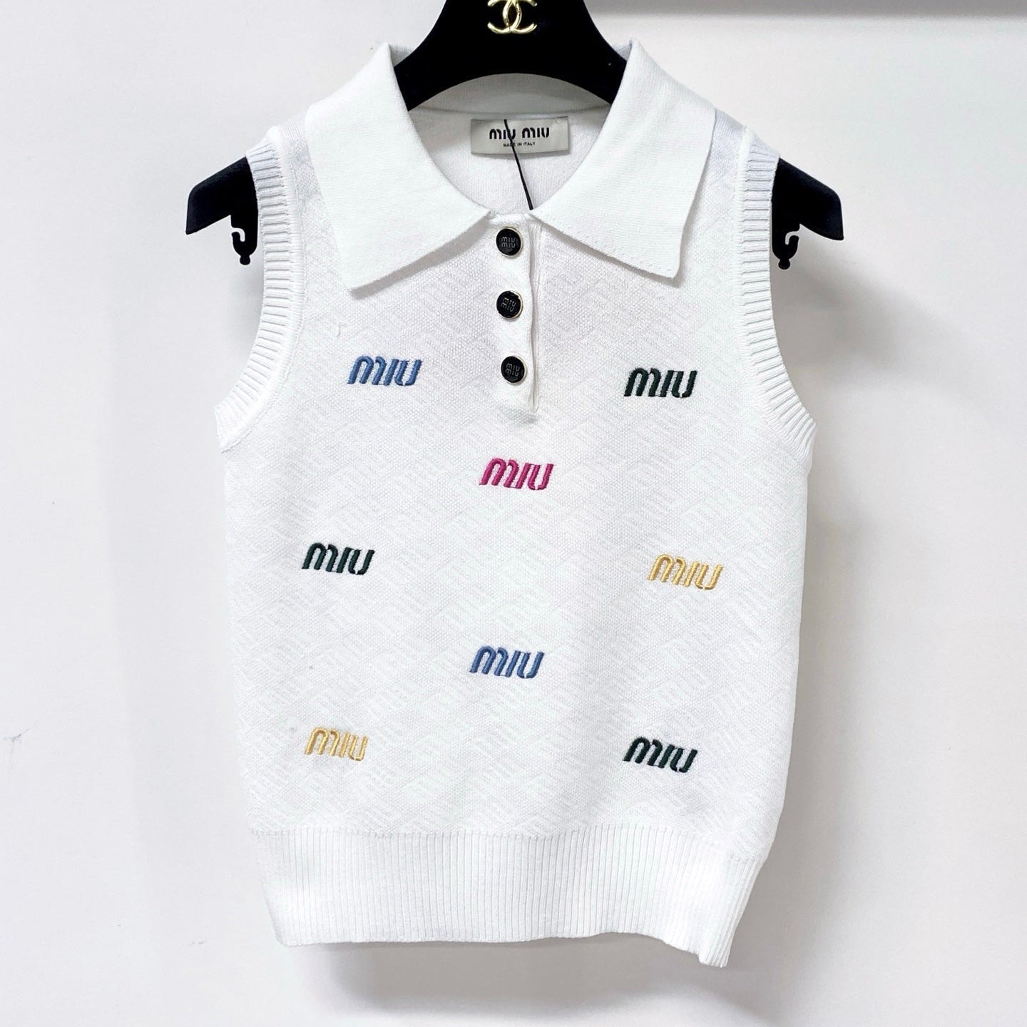 MIUMIU 26S SLEEVELESS KNIT POLO TOP 1236