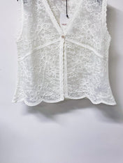 VALENTINO 26S SLEEVELESS V-NECK FLORAL LACE TOP 461