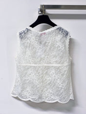 VALENTINO 26S SLEEVELESS V-NECK FLORAL LACE TOP 461