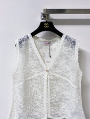 VALENTINO 26S SLEEVELESS V-NECK FLORAL LACE TOP 461