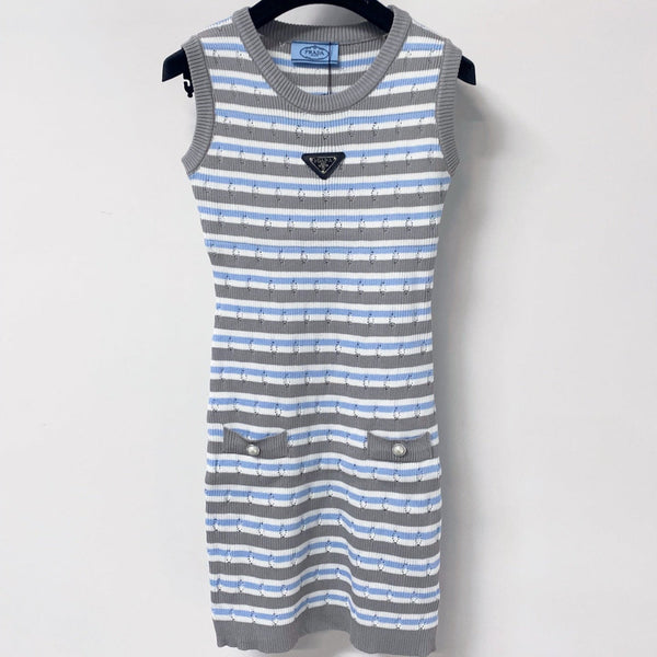 PRADA 26S SLEEVELESS STRIPED KNIT DRESS 1188