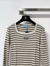 PRADA 26S STRIPED SCOOP-NECK KNIT TOP 1144