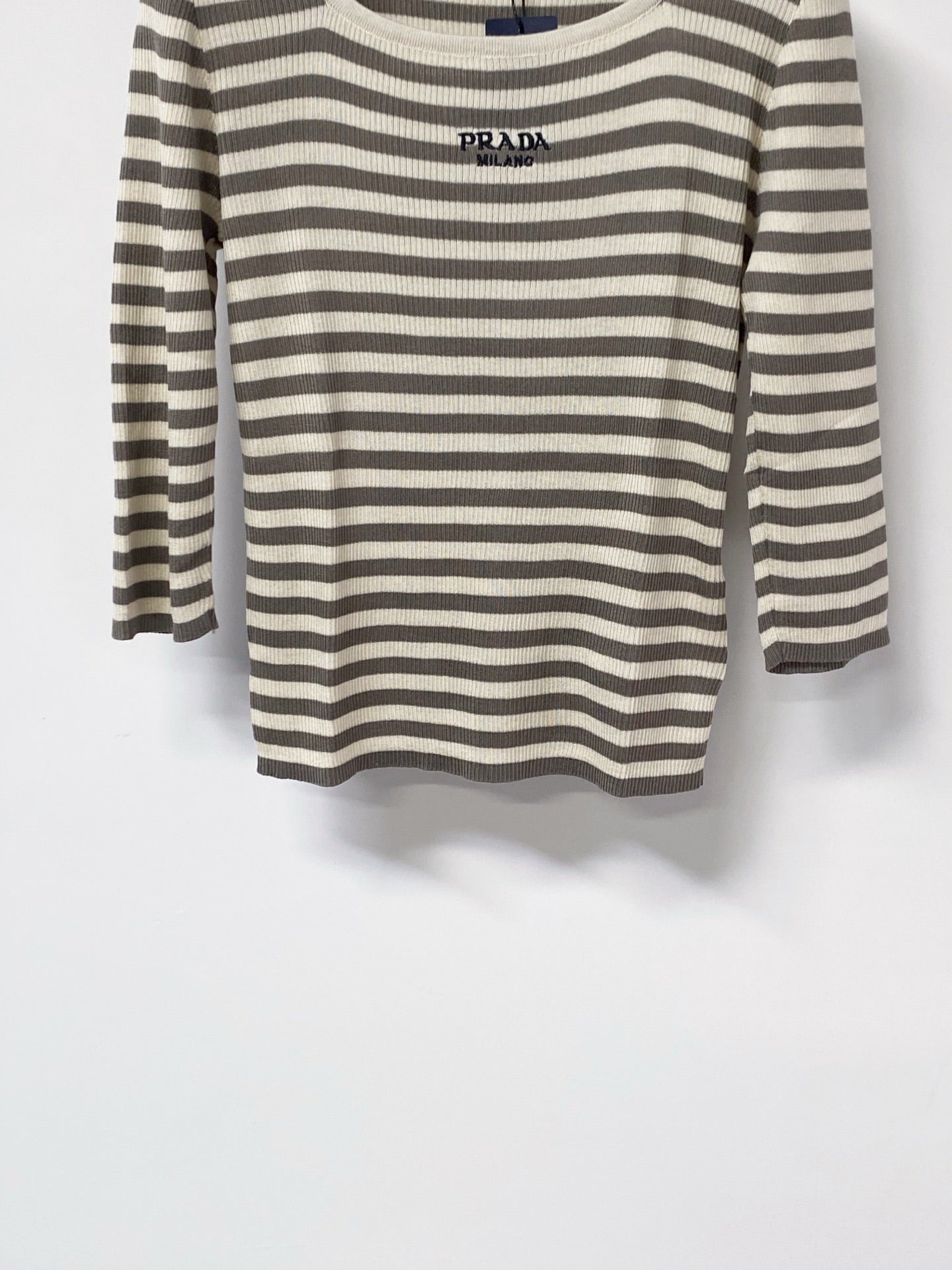 PRADA 26S STRIPED SCOOP-NECK KNIT TOP 1144