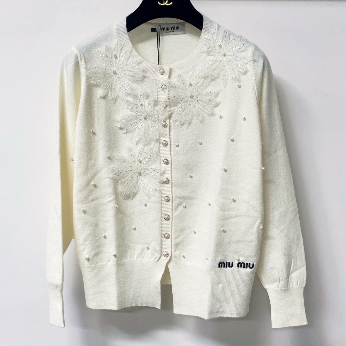 MIUMIU 26S EMBELLISHED FLORAL KNIT CARDIGAN 1449