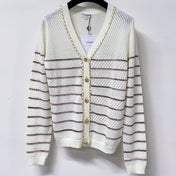 CHANEL 26S STRIPED V-NECK KNIT CARDIGAN 1519
