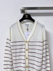 CHANEL 26S STRIPED V-NECK KNIT CARDIGAN 1519
