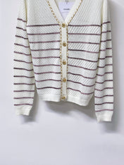 CHANEL 26S STRIPED V-NECK KNIT CARDIGAN 1519