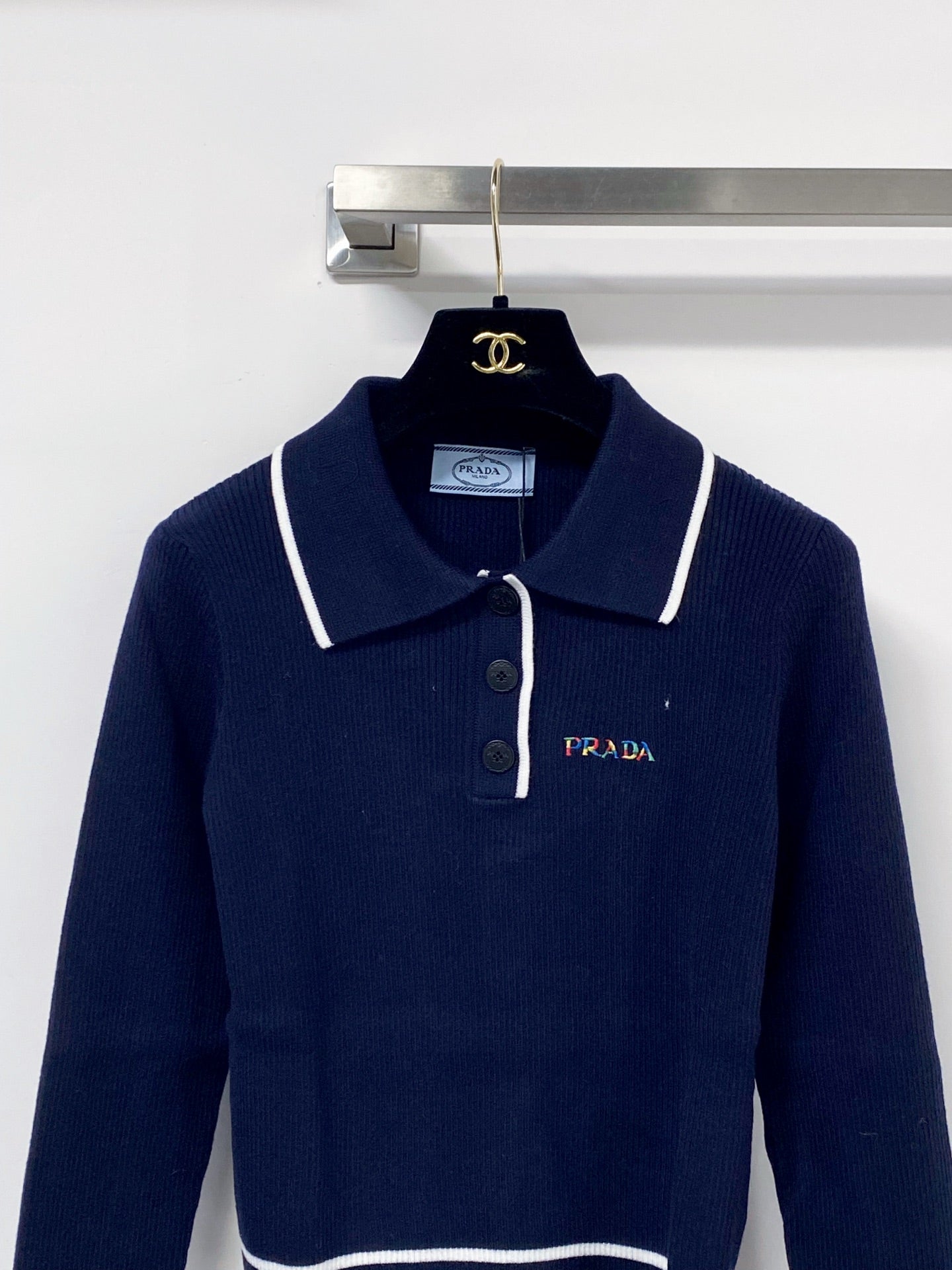 PRADA 26S LONG-SLEEVE KNIT POLO SHIRT 1107