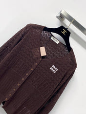 MIUMIU 26S V-NECK OPENWORK KNIT CARDIGAN 1290