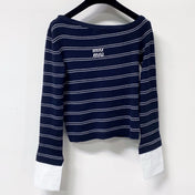 MIUMIU 26S STRIPED BOAT-NECK KNIT TOP 1259