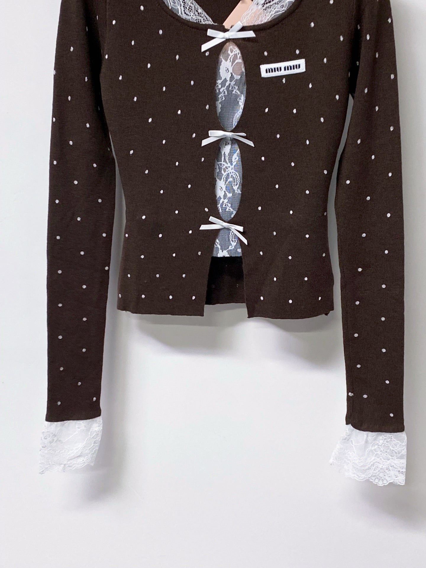 MIUMIU 26S LACE-TRIM BOW KNIT CARDIGAN 1398