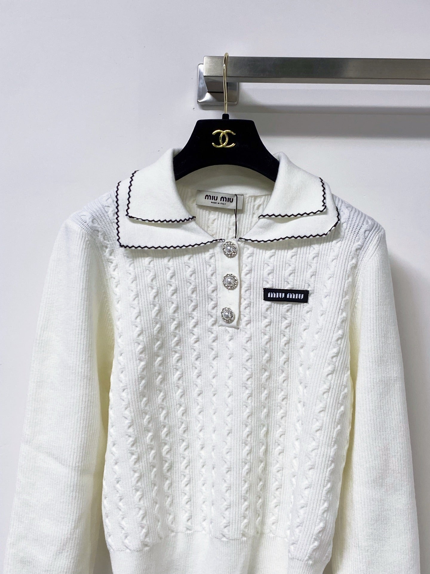 MIUMIU 26S CABLE-KNIT POLO SWEATER 1402