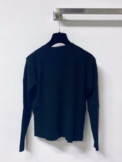 CHANEL 26S LACE-SHOULDER RIBBED KNIT HENLEY TOP 1675
