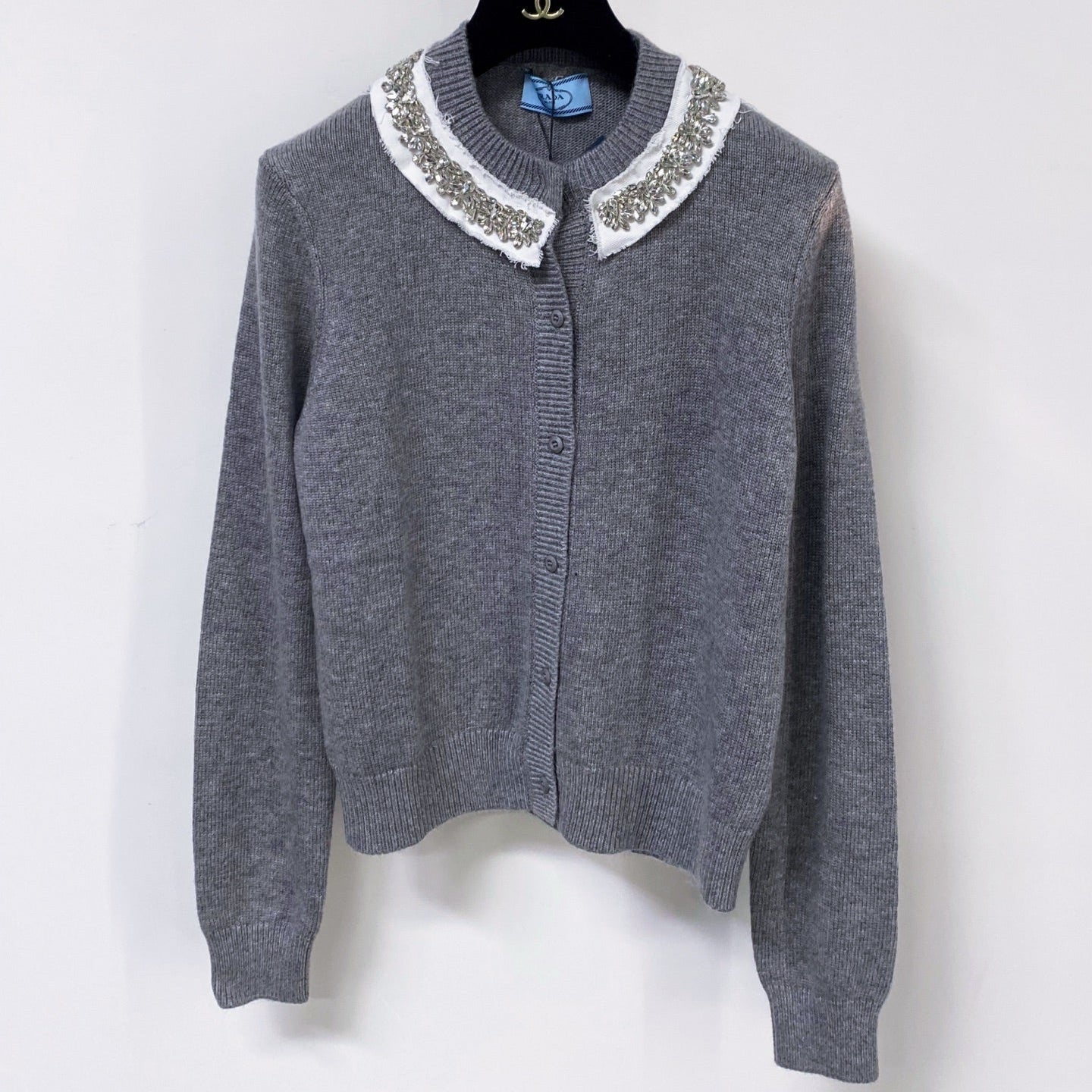PRADA 26S LACE-COLLAR KNIT CARDIGAN 1307