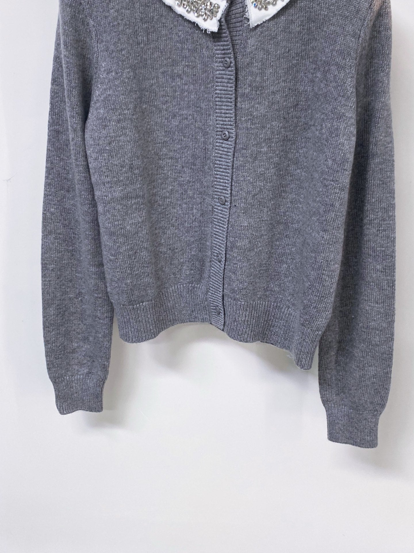 PRADA 26S LACE-COLLAR KNIT CARDIGAN 1307