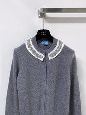 PRADA 26S LACE-COLLAR KNIT CARDIGAN 1307