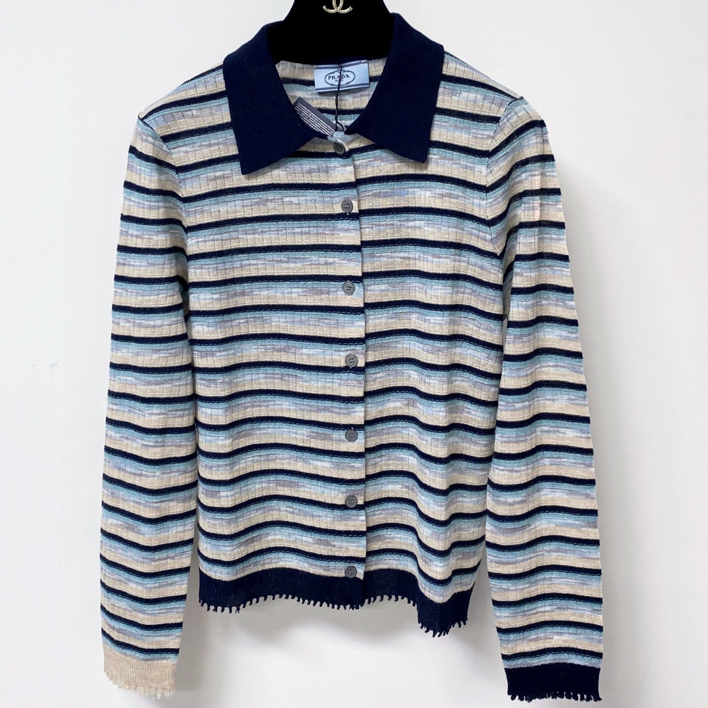 PRADA 26S POLO-COLLAR KNIT CARDIGAN 1295