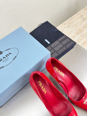 PRADA 26S POINTED TOE PUMPS 75MM IN RED PATENT CALFSKIN