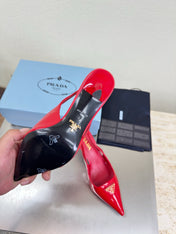 PRADA 26S SLINGBACK POINTED HEELS 75MM IN RED PATENT CALFSKIN