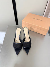GIANVITO ROSSI 26S POINTED-TOE SANDALS 90 MM IN BLACK LAMBSKIN