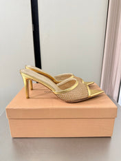 GIANVITO ROSSI 26S POINTED-TOE SANDALS 90 MM IN GOLD LAMBSKIN