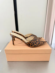 GIANVITO ROSSI 26S POINTED-TOE SANDALS 90 MM IN BLACK AND BROWN LEOPARD PRINT LEATHER 