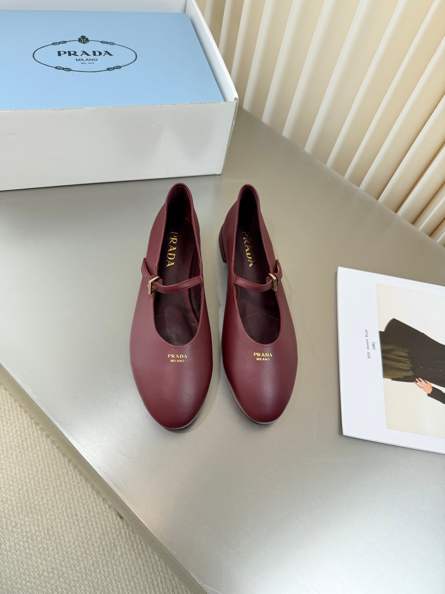 PRADA 26S BALLERINAS IN DARK RED SMOOTH CALFSKIN