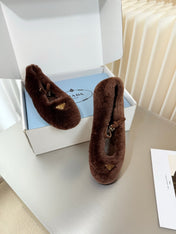 PRADA 26S MARY JANE BALLET IN DARK BROWN SHEARLING
