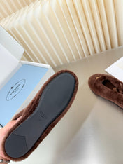 PRADA 26S MARY JANE BALLET IN DARK BROWN SHEARLING