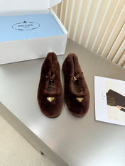 PRADA 26S MARY JANE BALLET IN DARK BROWN SHEARLING